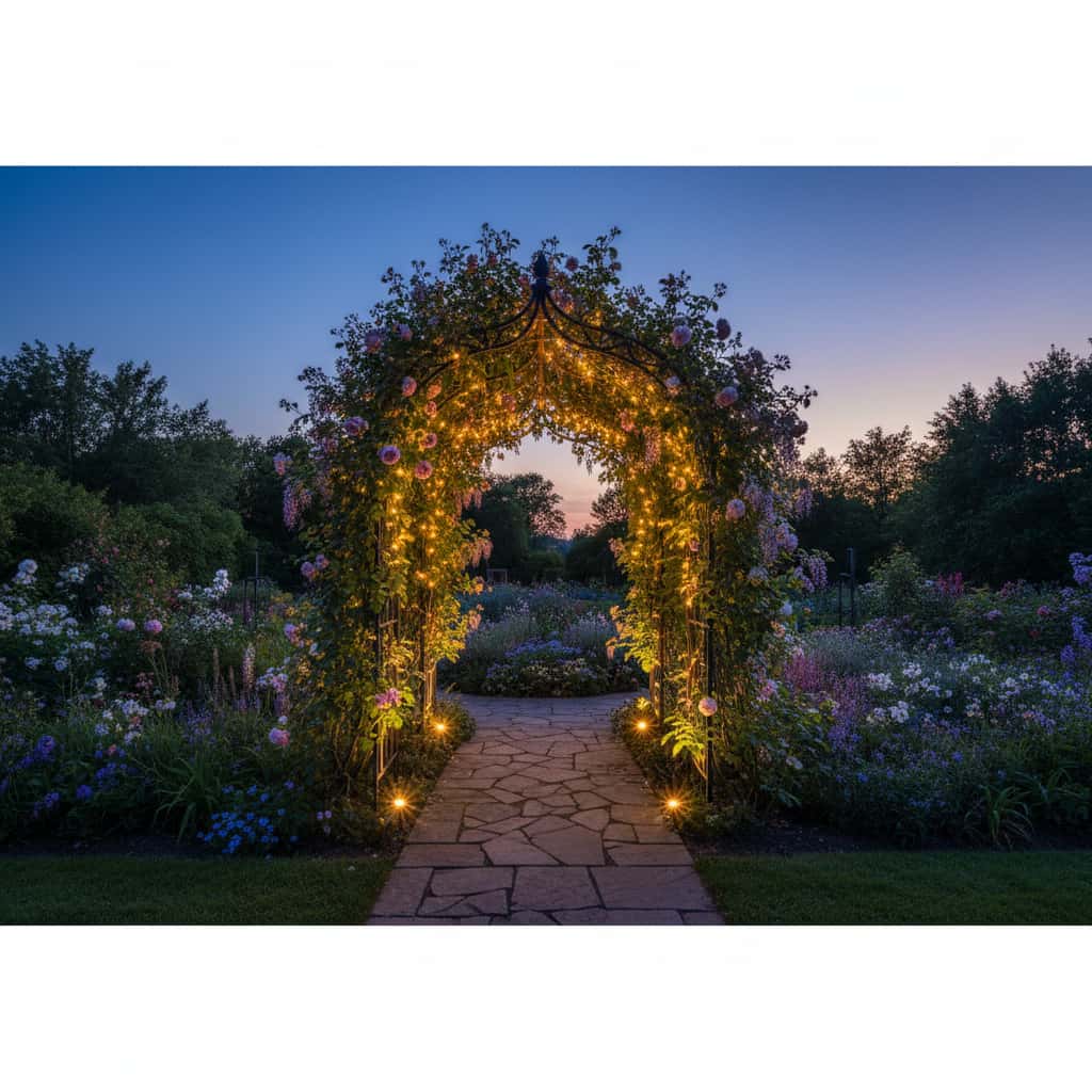 Die perfekte Gartenbeleuchtung für Rosenbögen und Rankgitter